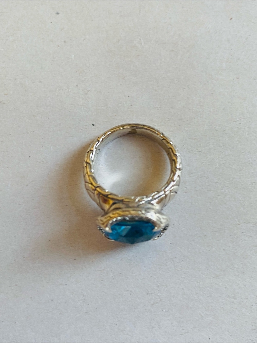 John Hardy Blue Topaz Cushion Gemstone Ring in Sterling Silver - Picture 4 of 11
